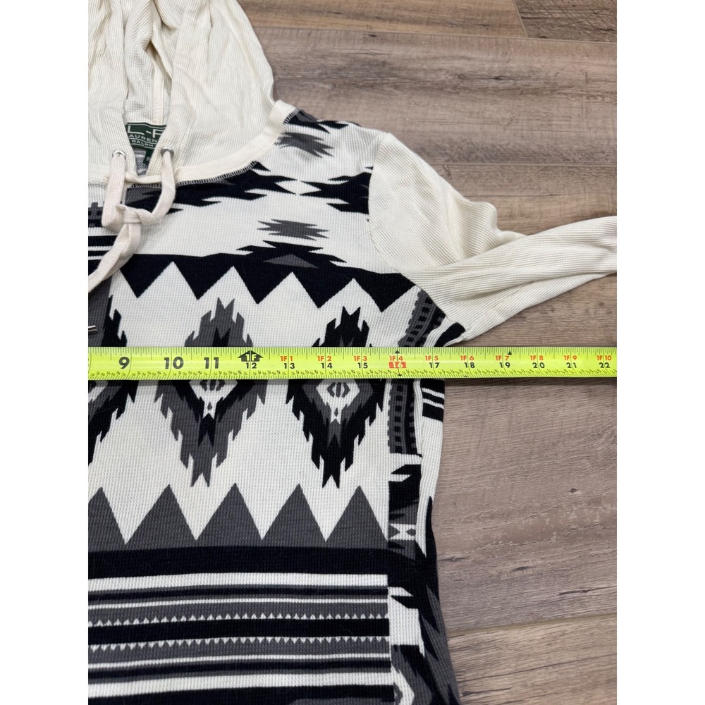 Lauren Ralph Lauren Active Womens XL Southwestern Waffle Knit Hoodie White Black - Picture 6 of 8